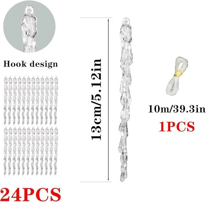 Winter Christmas Tree Icicles Ornaments Set Outdoor Party Decoration - 24 Pcs - Image 2