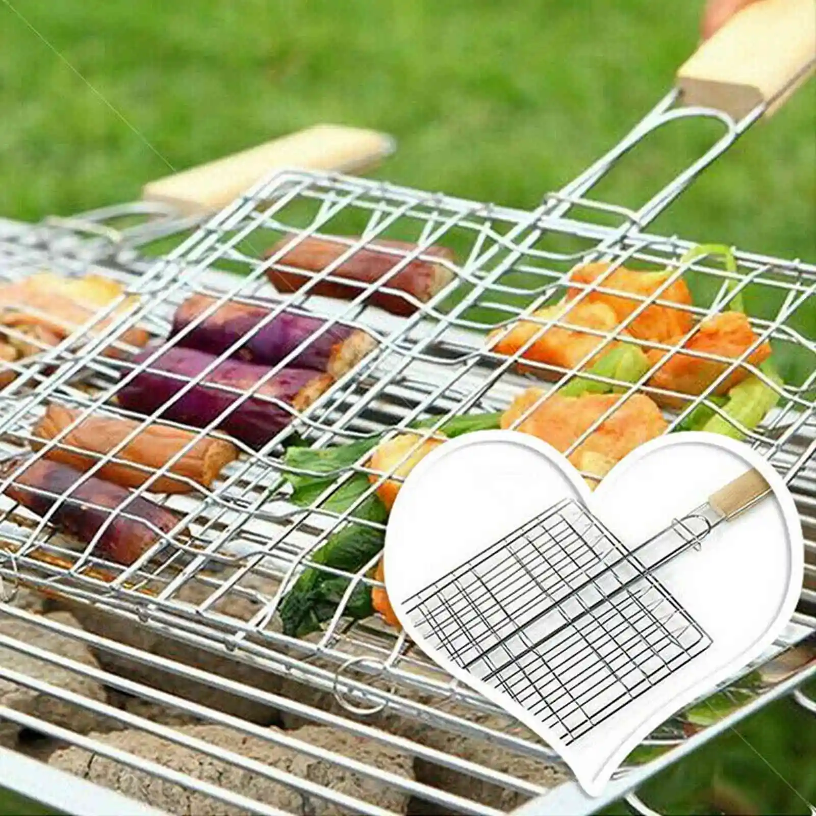 Wooden Handle Outdoor BBQ Grill Basket - Image 5