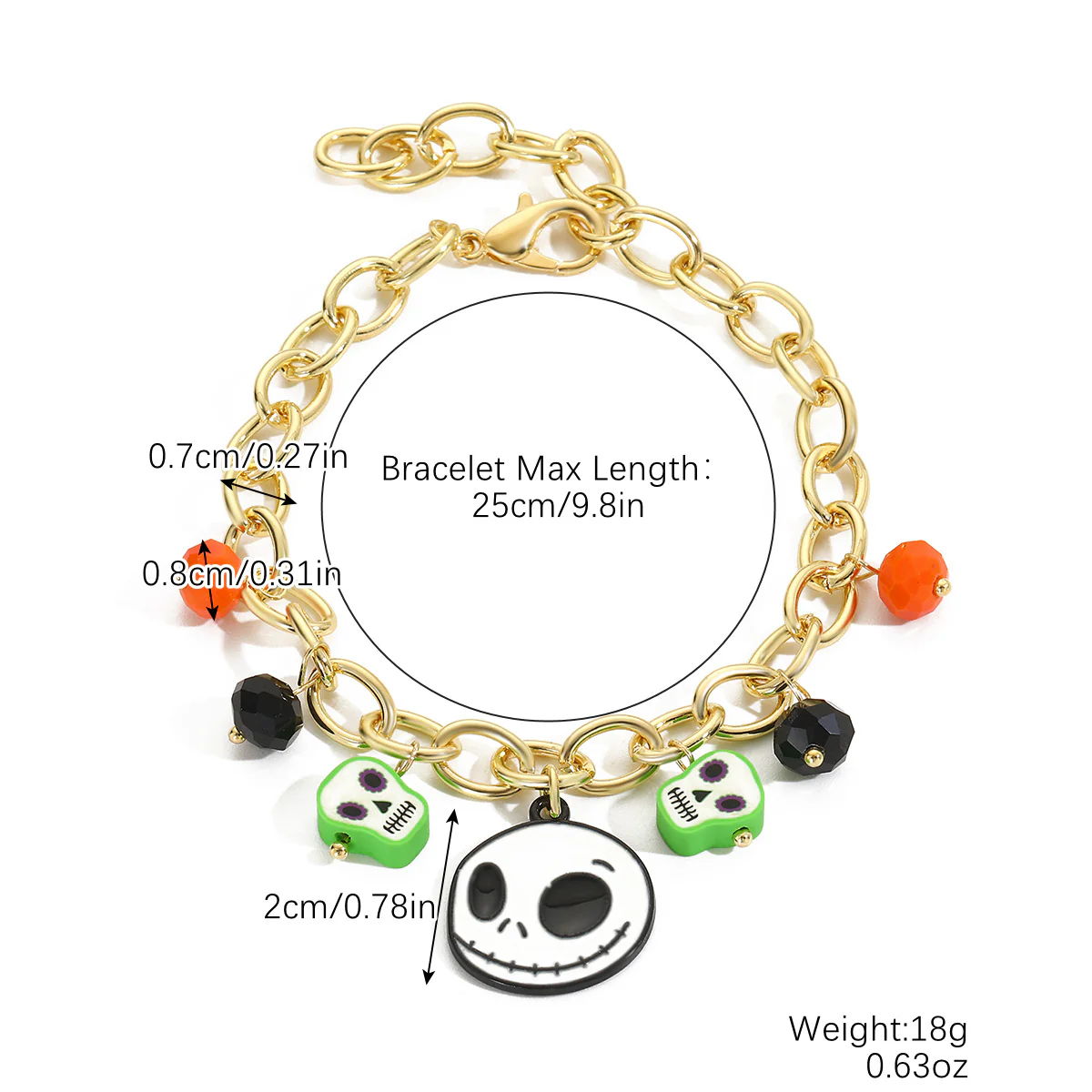 Yellow Red Pumpkin Skull Pendant Halloween Bracelet - Image 4